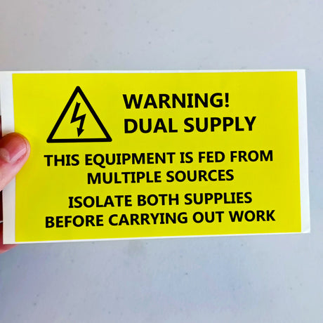 Dual Supply Warning Label Sticker | Electrical Safety Decal | Multiple Source Isolation Warning | Electrician Supplies Safety Protocol Label