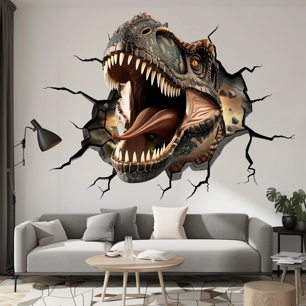 3D Roaring Carnotaurus Dinosaur Wall Decal Sticker - Realistic Kids Room Decor - Adventure Nursery Art - Dinosaur Decals for Boys Rooms