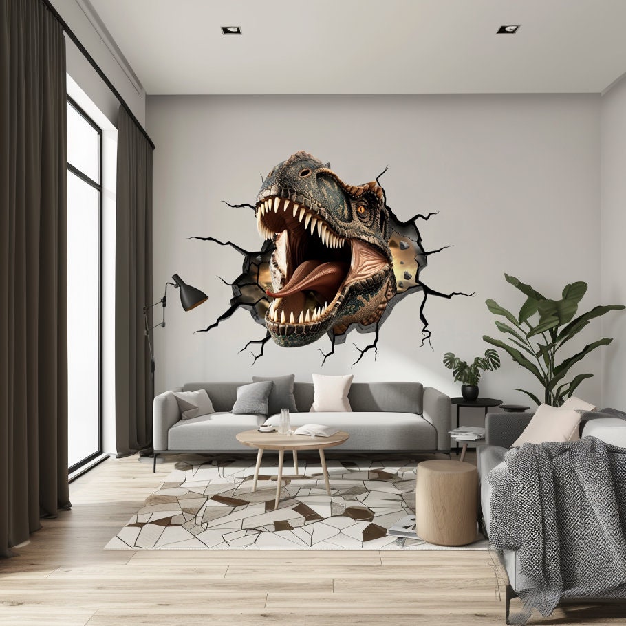 3D Roaring Carnotaurus Dinosaur Wall Decal Sticker - Realistic Kids Room Decor - Adventure Nursery Art - Dinosaur Decals for Boys Rooms