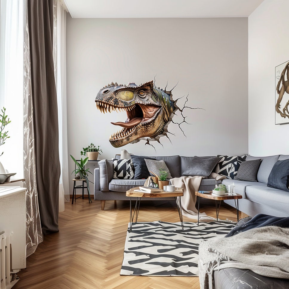 3D Carnotaurus Head Wall Decal - Realistic Roaring Dinosaur Sticker - Kids Room Decor - Adventure Nursery Art - Dinosaur Wall Stickers