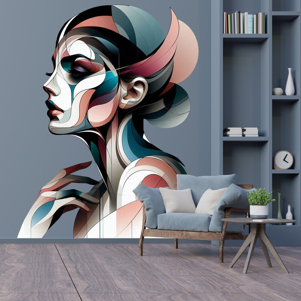 Abstract Woman Art Deco Wall Decal - Modern Geometric Female Profile Sticker - Stylish Wall Decals for Room Decor - Unique Home Decoration