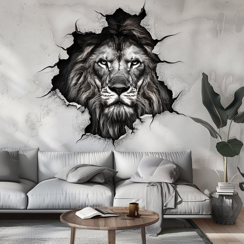 3D Lion Head Wall Decal - Majestic Lion Sticker - Realistic Monochrome Animal Art - Perfect Room Decor - Unique Lion Wall Decals for Home