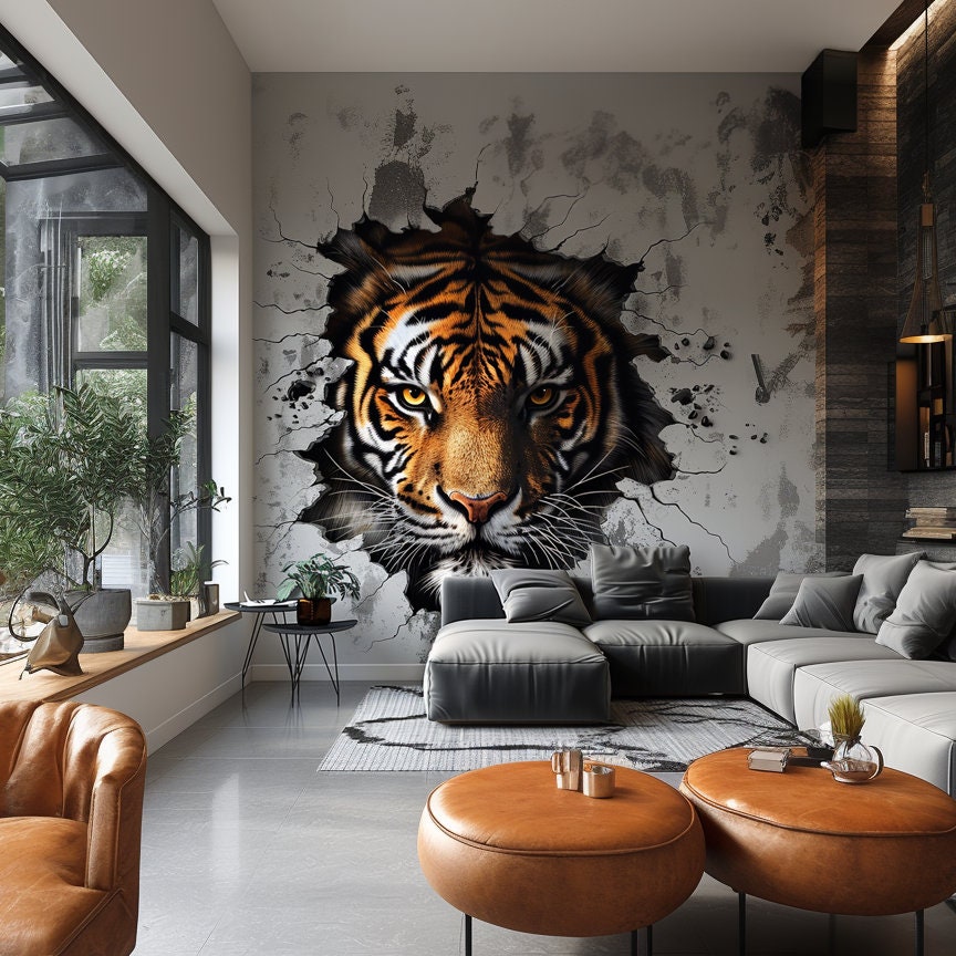 Realistic 3D Tiger Face Wall Decal - Fierce and Majestic Tiger Sticker - Decords