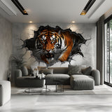 Realistic 3D Tiger Wall Decal - Majestic Animal Sticker Breaking Through Wall - Decords