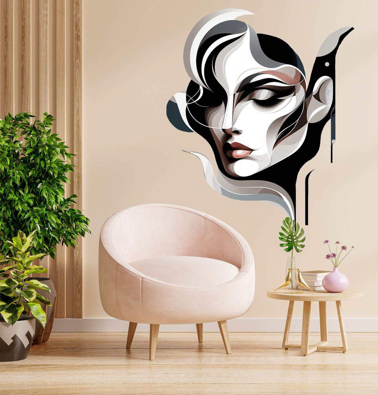 Abstract Woman Face Wall Decal Sticker - Modern Geometric Art - Stylish Decor for Bedroom, Office - Elegant Female Portrait Wall Decals