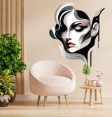 Abstract Woman Face Wall Decal Sticker - Modern Geometric Art - Stylish Decor for Bedroom, Office - Elegant Female Portrait Wall Decals