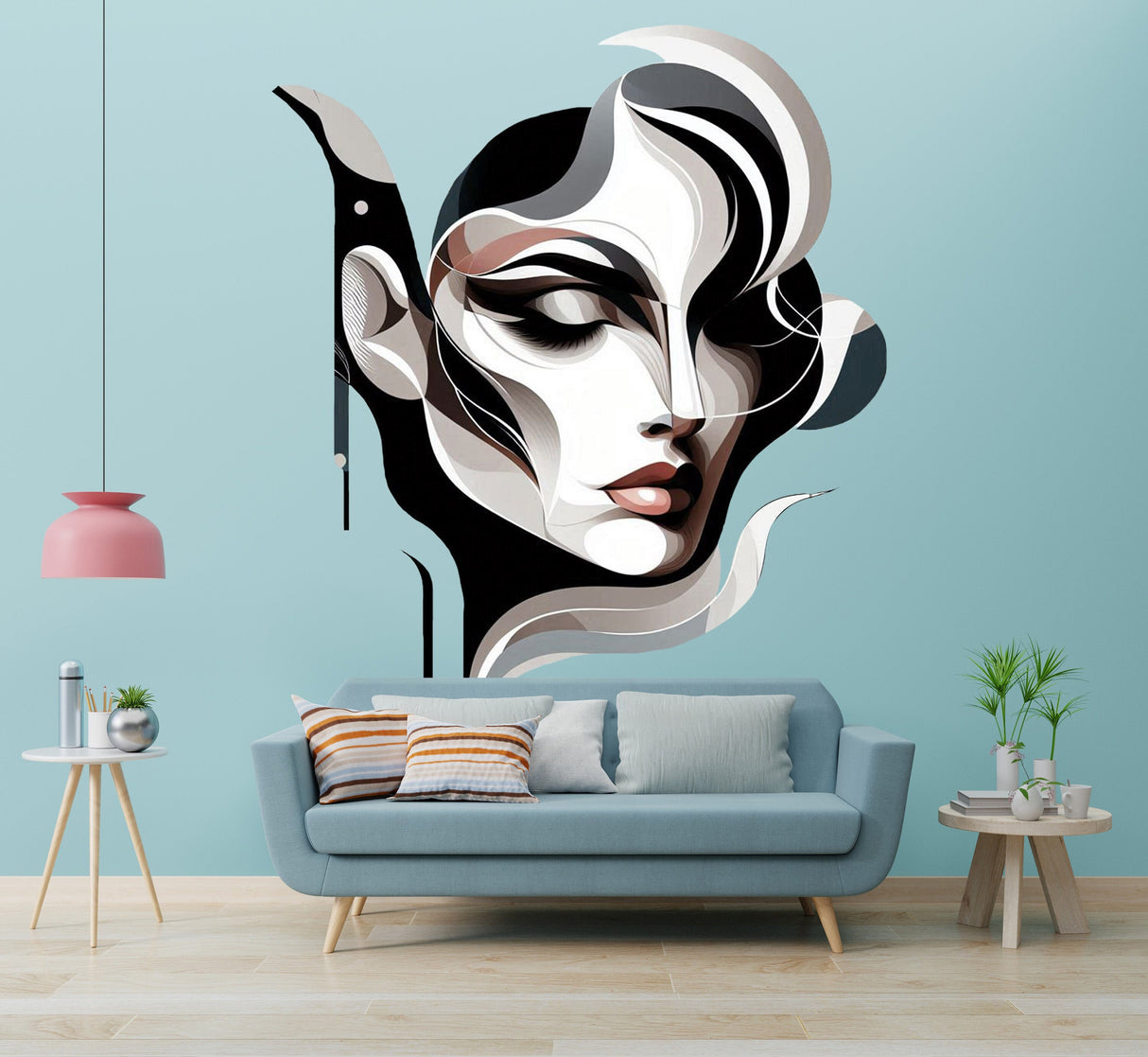 Abstract Woman Face Wall Decal Sticker - Modern Geometric Art - Stylish Decor for Bedroom, Office - Elegant Female Portrait Wall Decals