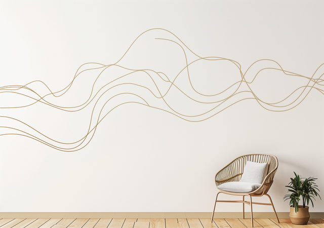 Elegant Line Art Wall Sticker | Line Twist Wall Decal | Swirl Wall Stickers | Make your Custom design shape with Stickers Golden Stripes