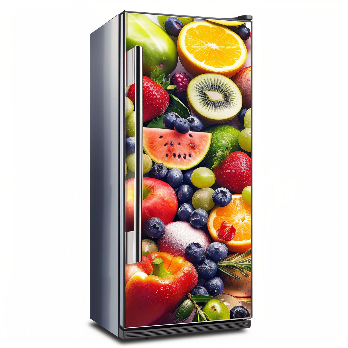 Colorful Fruit Refrigerator Sticker | Vibrant Kitchen Appliance Decal | Fresh Fruit Design Fridge Wrap | Lively Kitchen Decor Fridge Art - Decords