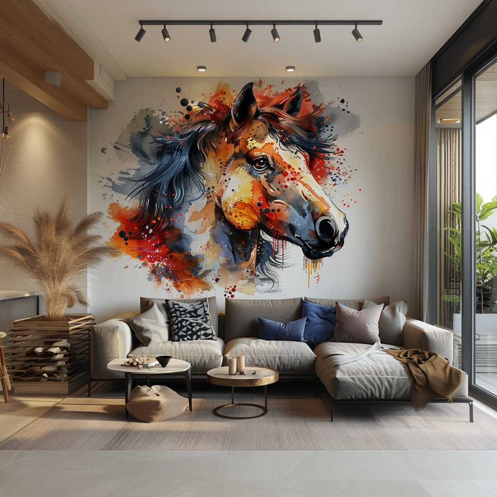 Watercolor Horse Head Wall Sticker Decal - Vibrant Artistic Animal Decor - Creative Space Mural - Horse Wall Art - Room Decor for Kids