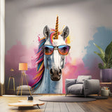 Photorealistic Graffiti Unicorn Wall Sticker - Colorful Unicorn with Sunglasses Decal - Modern Whimsical Art for Living Room, Bedroom