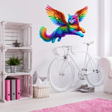 Rainbow Flying Cat with Wings Wall Sticker Decals - Vibrant Room Decor for Kids, Nursery, and Playrooms - Cute and Colorful Wall Art