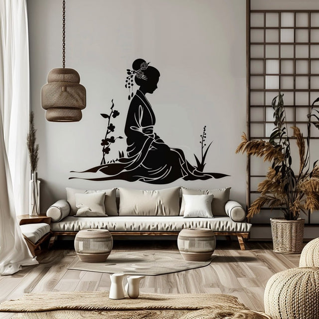 Geisha Silhouette Wall Decal Sticker - Elegant Japanese Art Decals - Decords