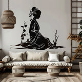 Geisha Silhouette Wall Decal Sticker - Elegant Japanese Art Decals - Minimalist Floral Mural - Asian Inspired Living Room, Bedroom Decor