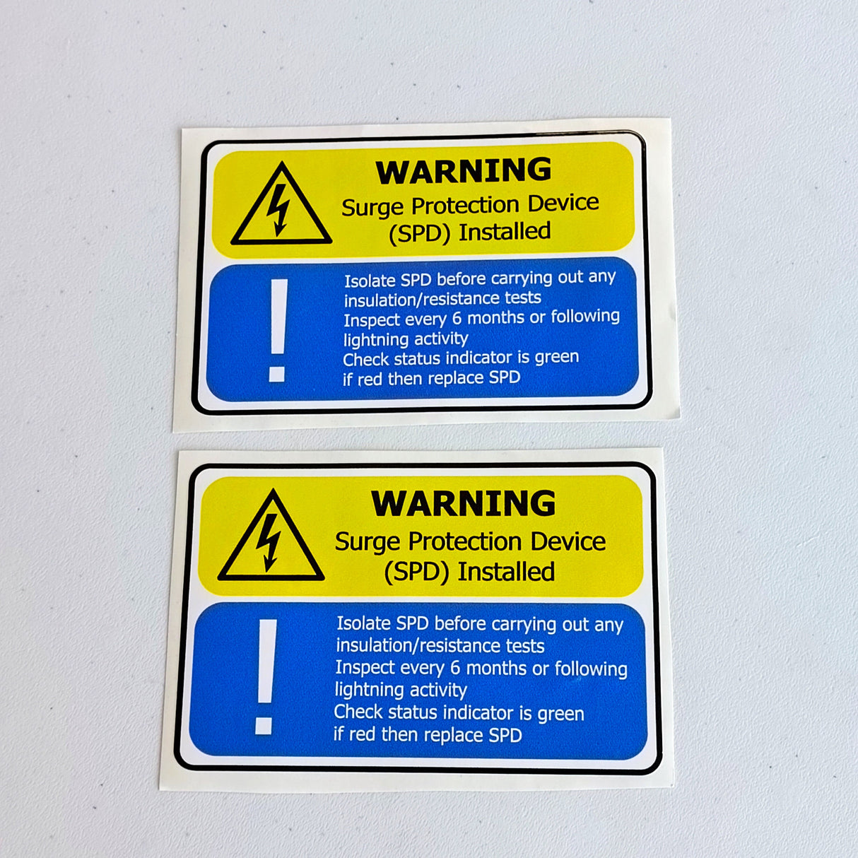 2x Surge Protection Device (SPD) Warning Label | Electrical Safety Decal | SPD Instruction Sticker Electrician Safety Supplies