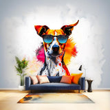 Photorealistic Jack Russell Terrier Wall Sticker - Vibrant Watercolor Dog with Sunglasses Decal - Decords