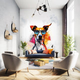 Photorealistic Jack Russell Terrier Wall Sticker - Vibrant Watercolor Dog with Sunglasses Decal - Playful Pet Art for Living Room, Bedroom