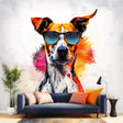 Photorealistic Jack Russell Terrier Wall Sticker - Vibrant Watercolor Dog with Sunglasses Decal - Playful Pet Art for Living Room, Bedroom