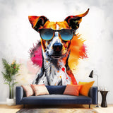 Photorealistic Jack Russell Terrier Wall Sticker - Vibrant Watercolor Dog with Sunglasses Decal - Decords