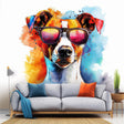 Vibrant Jack Russell Terrier Wall Sticker with Sunglasses | Colorful Watercolor Dog Art Decal | Modern Pet Lover Home Decor | Fun Wall Art - Decords