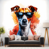 Vibrant Jack Russell Terrier Wall Sticker with Sunglasses | Watercolor Dog Art Decal | Modern Pet Lover Home Decor | Fun Bedroom Decoration