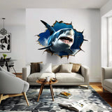 3D Tiger Shark Wall Sticker | Realistic Shark Wall Decal | Underwater Adventure Home Decor | Unique Living Room Wall Art