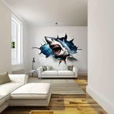 3D Crack White Shark Wall Sticker | Realistic Wall Hole Shark Decal | Scary Ocean Theme Portal Home Decor | Unique Living Room Wall Art