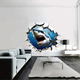 3D Realistic White Shark Wall Decal | Crack Hole with Shark open Jaw Wall Sticker | Ocean Theme Portal Room Decor Art