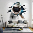 3D White Shark Wall Decal | Realistic Shark with Open Jaws Wall Sticker | Hole with Cracks Ocean Themed Home Decor | Living Room Portal