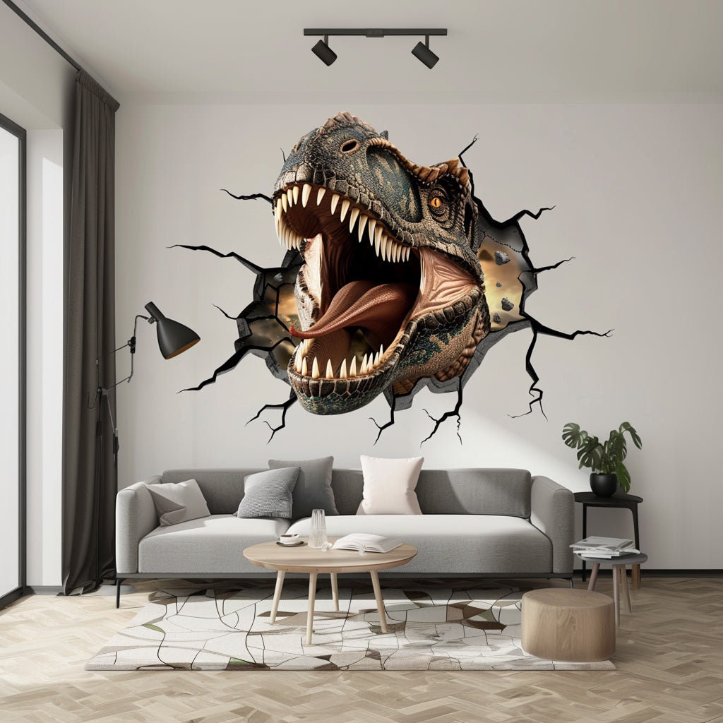 3D Roaring Carnotaurus Dinosaur Wall Decal Sticker - Realistic Kids Room Decor - Adventure Nursery Art - Dinosaur Decals for Boys Rooms