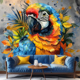 Vibrant Watercolor Macaw Parrot Wall Decal Sticker - Colorful Tropical Bird Art - Decords