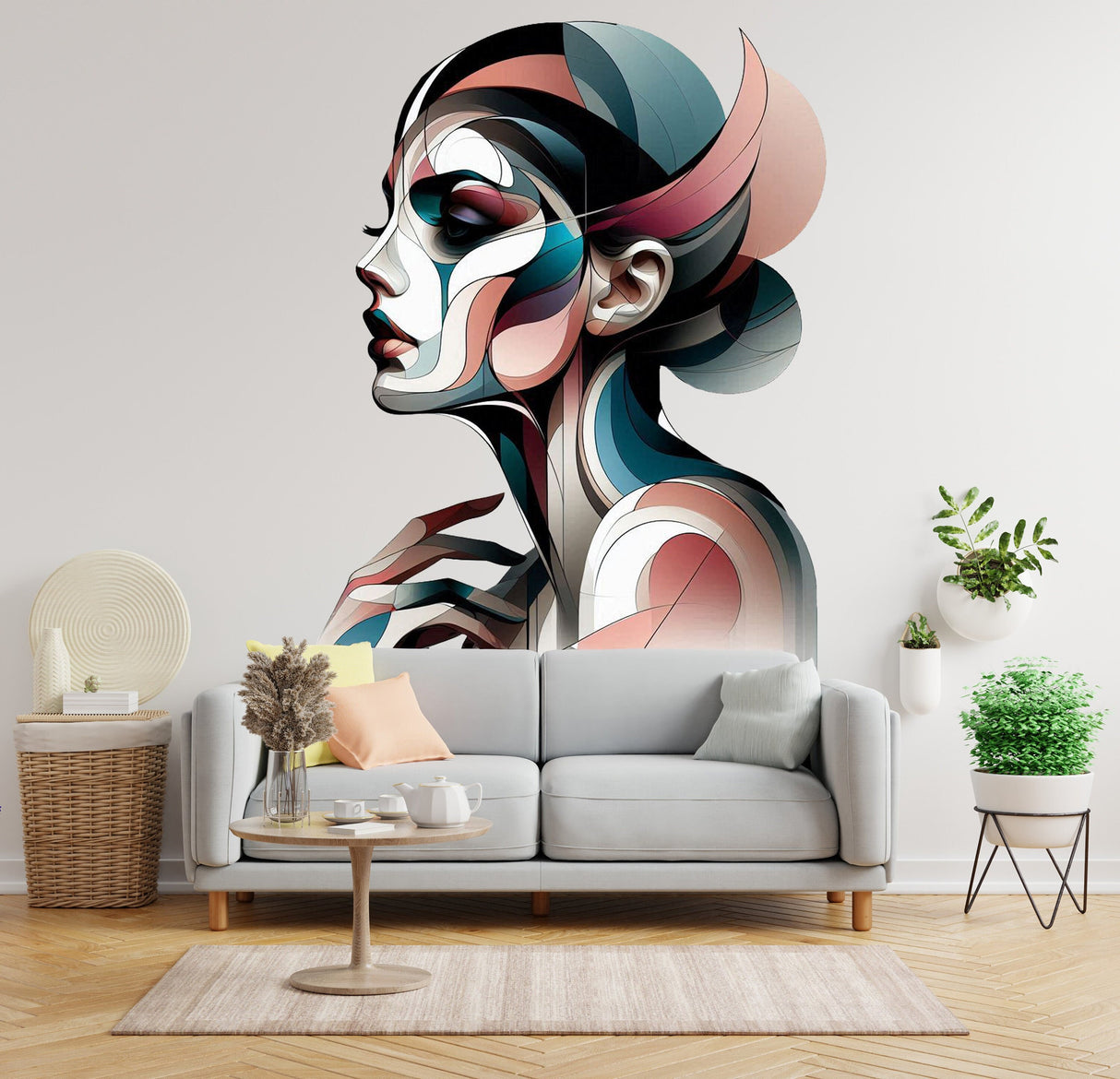 Abstract Woman Art Deco Wall Decal - Modern Geometric Female Profile Sticker - Decords