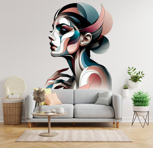 Abstract Woman Art Deco Wall Decal - Modern Geometric Female Profile Sticker - Stylish Wall Decals for Room Decor - Unique Home Decoration