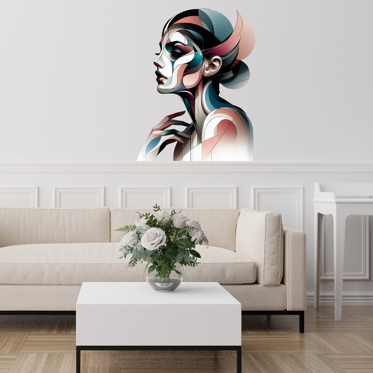 Abstract Woman Art Deco Wall Decal - Modern Geometric Female Profile Sticker - Decords