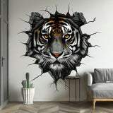 Realistic 3D Tiger Head Wall Decal - Tiger Breaking Through Wall Sticker - Decords