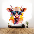 Baby Cow with Sunglasses Sticker | Colorful Watercolor Splash Art Decals | Fun Kids Room Decor | Photorealistic Animal Wall Sticker - Decords