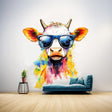 Baby Cow with Sunglasses Wall Decal | Colorful Watercolor Splash Art Sticker | Fun Kids Room Decor | Photorealistic Animal Wall Decals