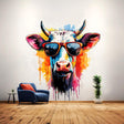 Trendy Cow with Sunglasses Wall Decal | Colorful Watercolor Art Sticker | Fun & Playful Animal Wall Decals for Home and Room Decor