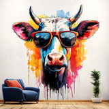 Trendy Cow with Sunglasses Wall Decal | Colorful Watercolor Art Sticker | Fun & Playful Animal Wall Decals for Home and Room Decor - Decords