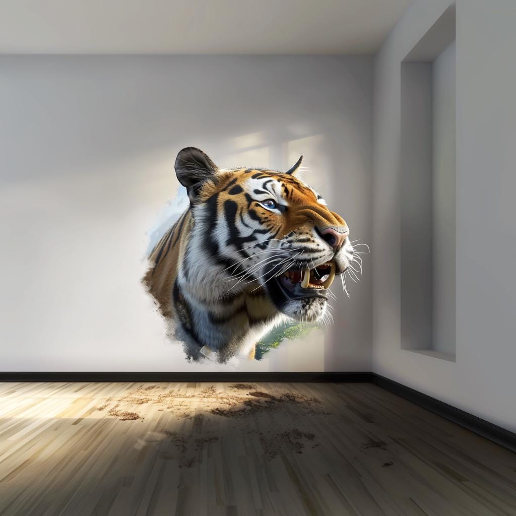 Photorealistic Tiger Wall Decal Sticker | Fierce Jungle Cat Art | Realistic Tiger Decals for Living Room Office | Nature-Inspired Home Decor