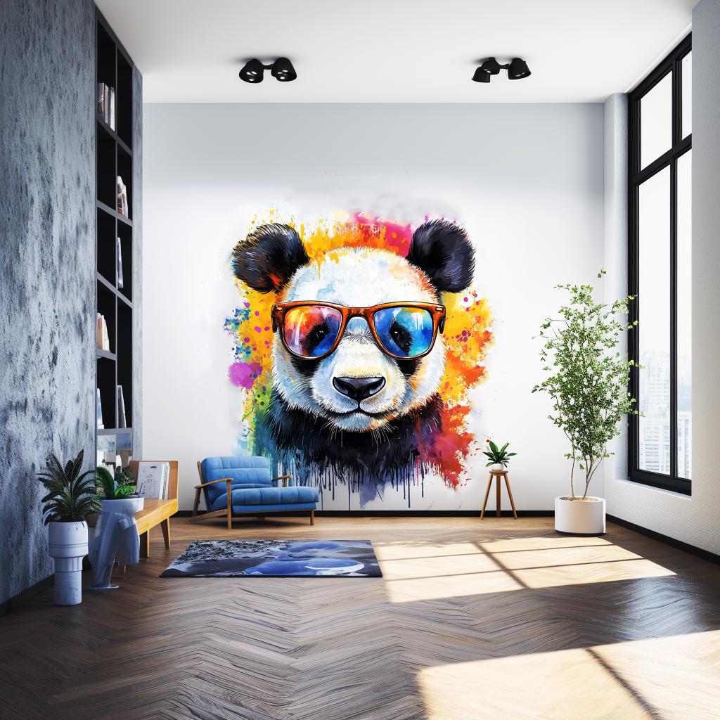 Colorful Baby Panda Wall Decal | Watercolor Sunglasses Bear Sticker Art | Cute Panda Nursery Room Decor | Fun Kids' Room Wall Sticker Decals