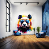 Vibrant Panda Wall Decal with Sunglasses | Watercolor Splash Bear Sticker | Cool Animal Nursery Decor | Fun Kids' Room Decals