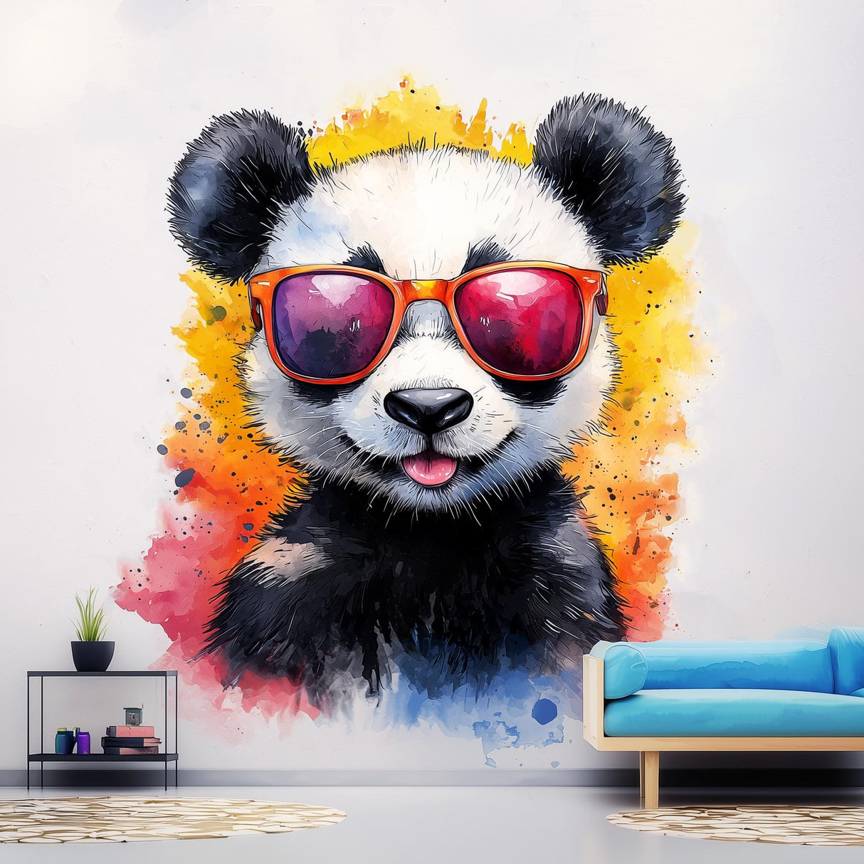 Adorable Baby Panda Wall Decal with Sunglasses | Colorful Watercolor Splash Baby Bear Sticker | Cute Animal Wall Decals