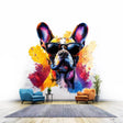 Chic French Bulldog Wall Decal with Stylish Sunglasses | Colorful Watercolor Splash Dog Sticker Art Modern Room Decor | Trendy Home Decals - Decords