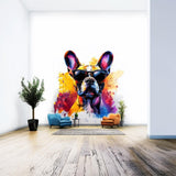 Chic French Bulldog Wall Decal with Stylish Sunglasses | Colorful Watercolor Splash Dog Sticker Art Modern Room Decor | Trendy Home Decals