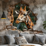 3D Giraffe Wall Decal Sticker - Realistic Giraffe Breaking Through Wall - Fun Safari Animal Decor for Living Room, Kids Room, Nursery