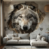 Realistic 3D Wolf Wall Decal Sticker - Majestic Wolf Breaking Through Wall - Bold Animal Decor for Living Room, Office