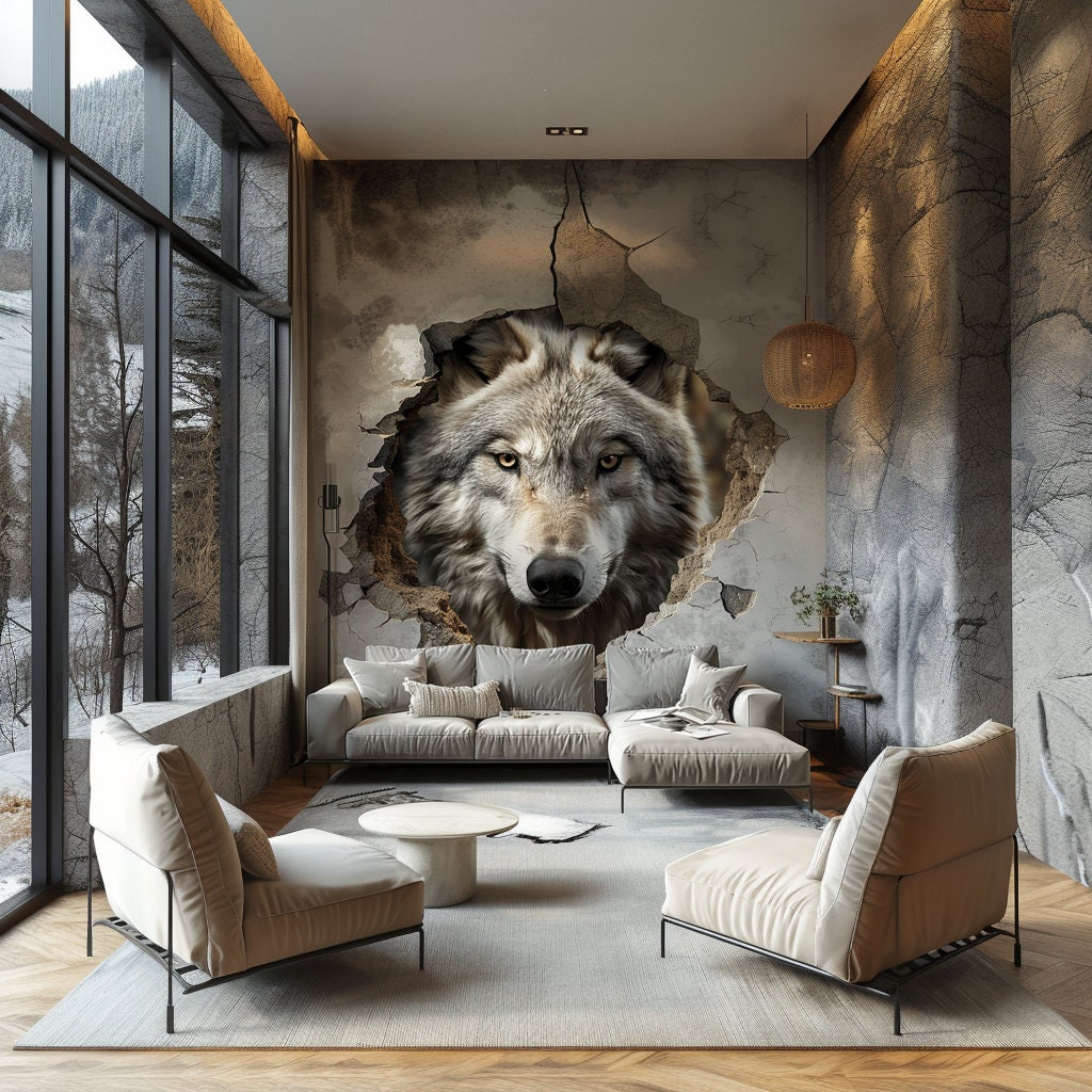 Realistic 3D Wolf Wall Decal Sticker - Majestic Wolf Breaking Through Wall - Decords