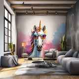 Photorealistic Graffiti Unicorn Wall Sticker - Colorful Unicorn with Sunglasses Decal - Modern Whimsical Art for Living Room, Bedroom