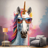 Photorealistic Graffiti Unicorn Wall Sticker - Colorful Unicorn with Sunglasses Decal - Modern Whimsical Art for Living Room, Bedroom